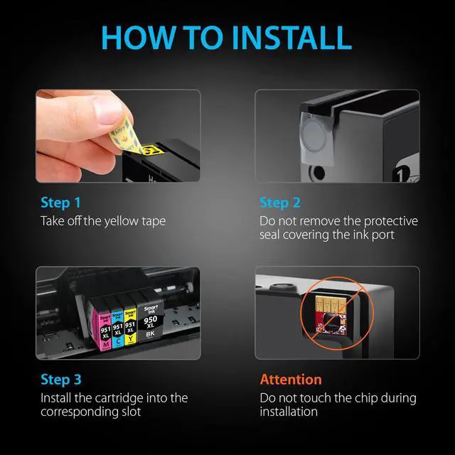 Alt view image 7 of 7 - Smart Ink Compatible Ink Cartridge Replacement  950XL 951XL 950 XL 951 XL 5 Pack Combo to use with Officejet Pro 8600 plus 8610 8620 8100 8625 8630 Printers (2 Black & 1 Cyan 1 Magenta 1 Yellow)