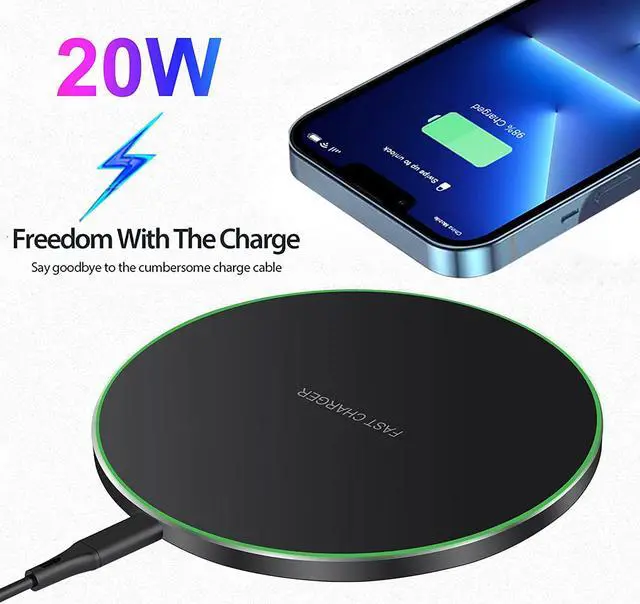 Alt view image 2 of 7 - Fast Wireless Charger 20W Max Wireless Charging Pad Compatible with iPhone 16/16 Pro/15/14/13/12/SE/11/XS Max/XR AirPodsWireless Charge Mat for  Galaxy S25/S24/Note Pixel/LG G8