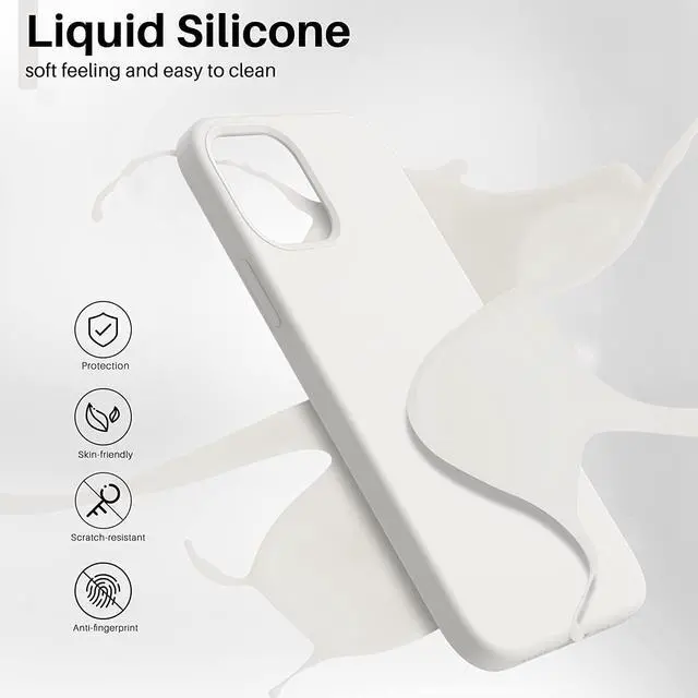 Alt view image 3 of 6 - Compatible with iPhone 12 Case Compatible with iPhone 12 Pro Case Slim Liquid Silicone 3 Layers Full Covered Soft Gel Rubber Phone Case Cover 6.1 inch-White