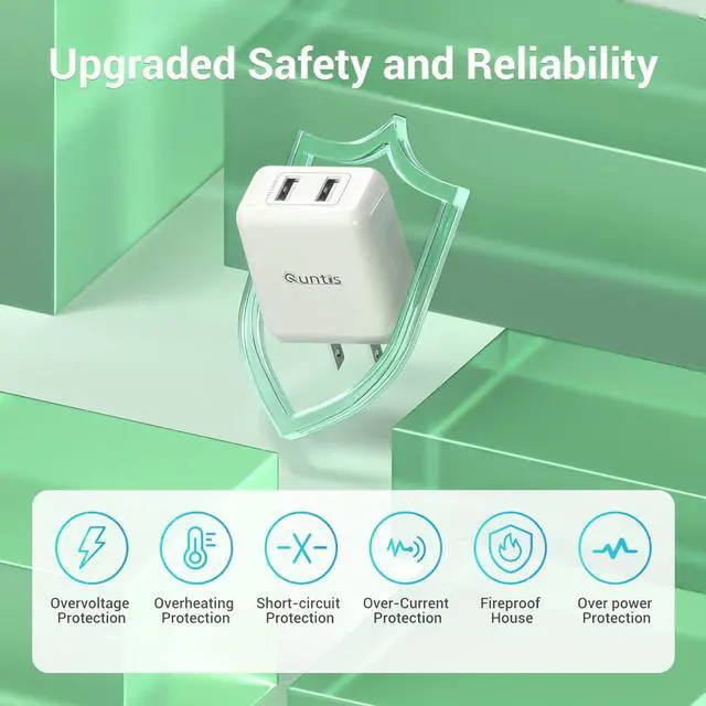 Alt view image 4 of 7 - iPhone Charger MFi Certified, Quntis 2Pack 6.6ft Lightning Charging Cable Cord with Dual Port USB Wall Charger Block Adapter for iPhone 14 13 12 SE 11 Max XS XR X 8 7 6s 6 Plus iPad Pro iPod