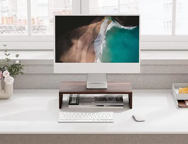 Alt view image 3 of 7 - FITUEYES Monitor Stand - Computer Monitor Riser with 16.7 Inch Shelf, Wood Desktop Stand for Laptop Computer Screen, Desk Organization, Office Supplies