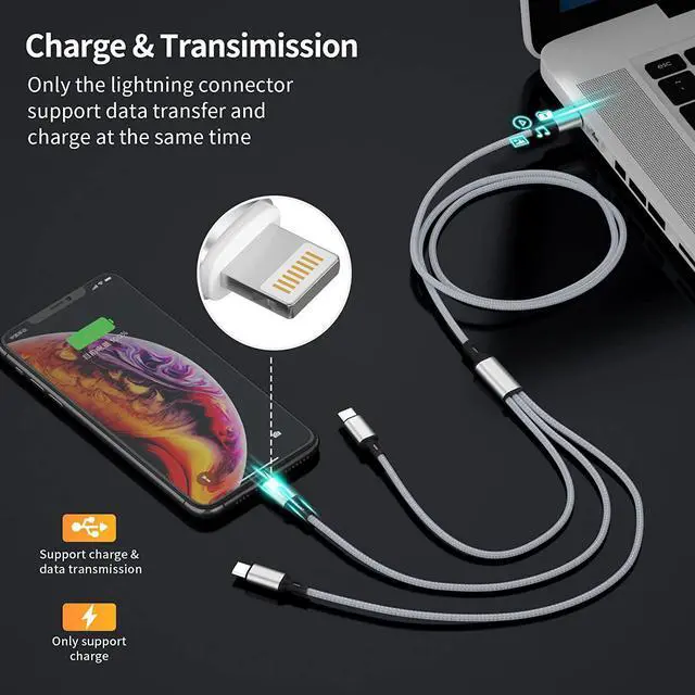 Alt view image 3 of 7 - Multi Charging Cable, Multi 3 in 1 iPhone Charging Cable, Lightning/Type-C/Micro USB Universal Port Adapter,1.8M/6FT Long Nylon Braided Phone Charger Cable Adapter for Android/iPhone 15/Samsung-2Pack