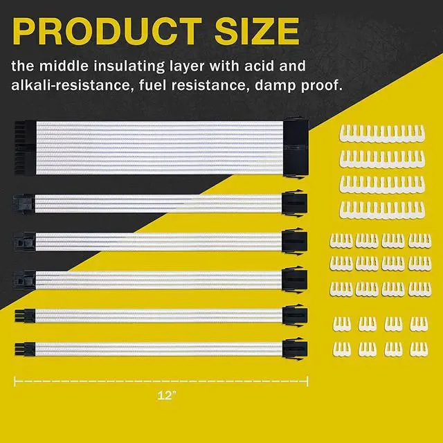 Alt view image 3 of 8 - Braided ATX Sleeved Cable Extension Kit for Power Supply Cable Kit, PSU Connectors, 24 Pin, 8 Pin, 6 Pin 4 + 4 Pin, 6 Pack, with Cable Comb 24 Pieces Set 24-Pin, 8-Pin, 6-Pin (White)