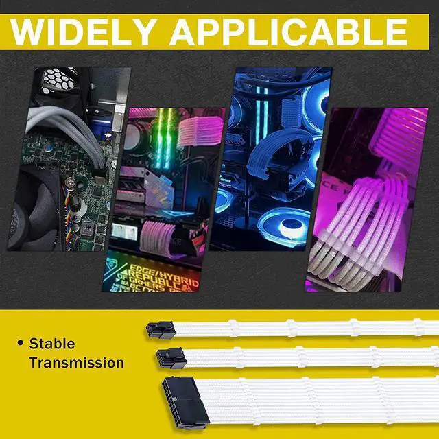 Alt view image 5 of 8 - Braided ATX Sleeved Cable Extension Kit for Power Supply Cable Kit, PSU Connectors, 24 Pin, 8 Pin, 6 Pin 4 + 4 Pin, 6 Pack, with Cable Comb 24 Pieces Set 24-Pin, 8-Pin, 6-Pin (White)