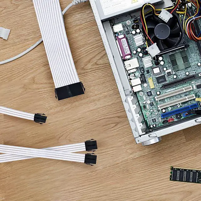 Alt view image 7 of 8 - Braided ATX Sleeved Cable Extension Kit for Power Supply Cable Kit, PSU Connectors, 24 Pin, 8 Pin, 6 Pin 4 + 4 Pin, 6 Pack, with Cable Comb 24 Pieces Set 24-Pin, 8-Pin, 6-Pin (White)