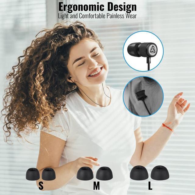 Alt view image 6 of 7 - LUDOS Ultra Wired Earbuds in-Ear Headphones, 5 Years Warranty, Earphones with Microphone, Noise Isolating Ear Buds, Memory Foam for iPhone, Samsung, School Students, Kids, Women, Small Ears - Black