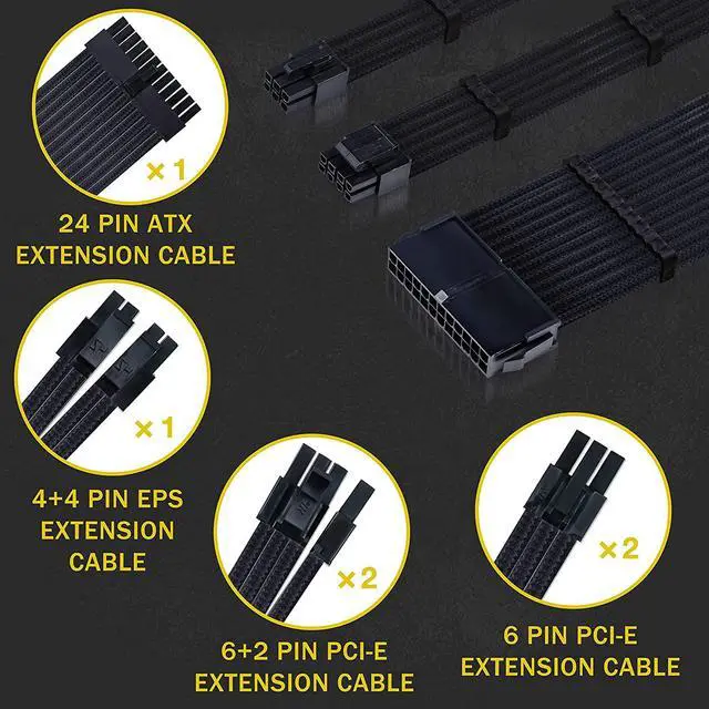 Alt view image 2 of 7 - Clovertale Braided ATX Sleeved Cable Extension Kit for Power Supply Cable Kit, PSU Connectors, 24 Pin, 8 Pin, 6 Pin 4 + 4 Pin, 6 Pack, with Cable Comb 24 Pieces Set 24-Pin, 8-Pin, 6-Pin