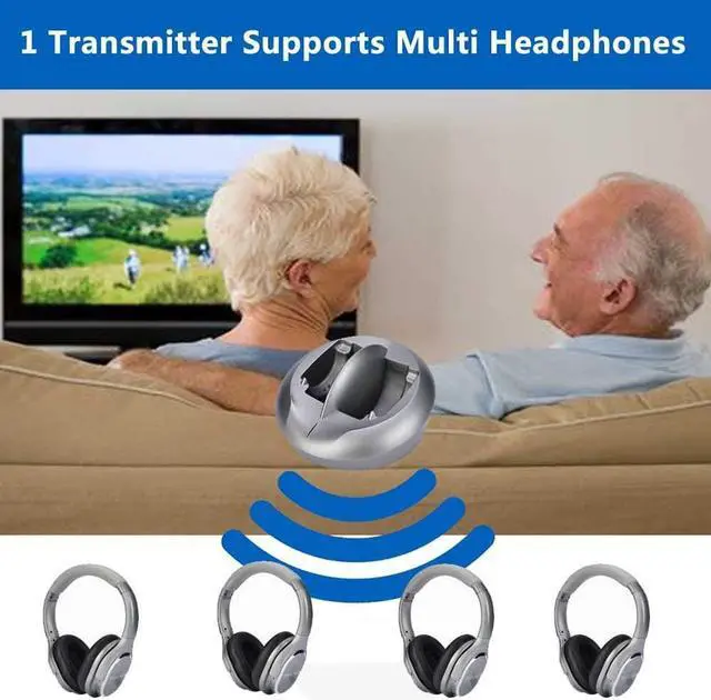 Alt view image 4 of 7 - Zanchie Wireless Headphones for TV Watching with RF Transmitter Charging Dock 330ft Range - Digital Optical RCA AUX, 10Hrs Battery, No Audio Delay (Silver)