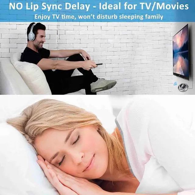 Alt view image 5 of 7 - Zanchie Wireless Headphones for TV Watching with RF Transmitter Charging Dock 330ft Range - Digital Optical RCA AUX, 10Hrs Battery, No Audio Delay (Silver)