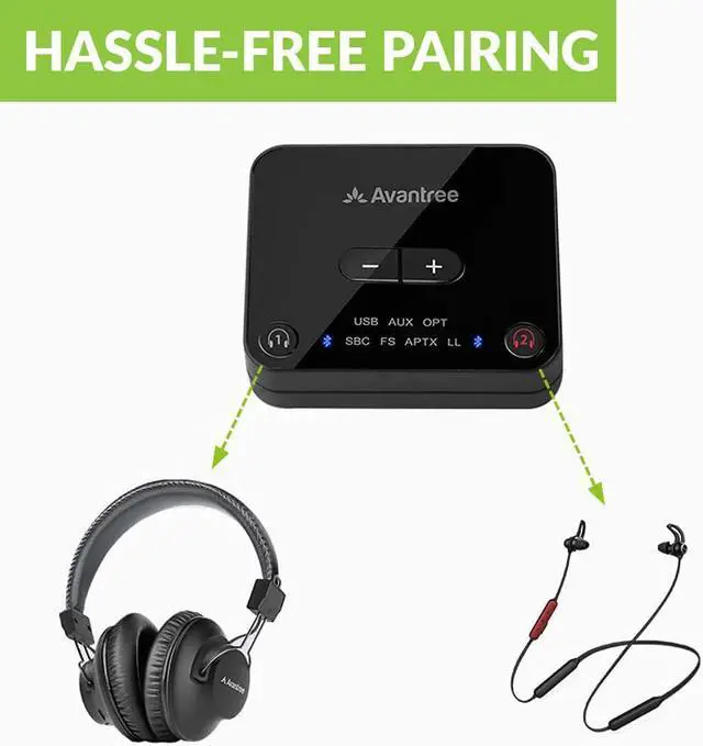 Alt view image 4 of 6 - Avantree D4169 Dual Wireless Headphones & Earbuds Set for TV Watching with Bluetooth Transmitter, Personalized Volume Control, Plug-n-Play, No Audio Delay