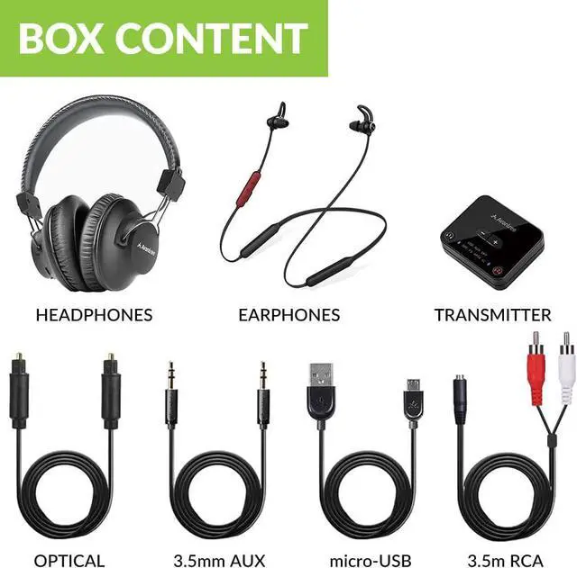 Alt view image 6 of 6 - Avantree D4169 Dual Wireless Headphones & Earbuds Set for TV Watching with Bluetooth Transmitter, Personalized Volume Control, Plug-n-Play, No Audio Delay