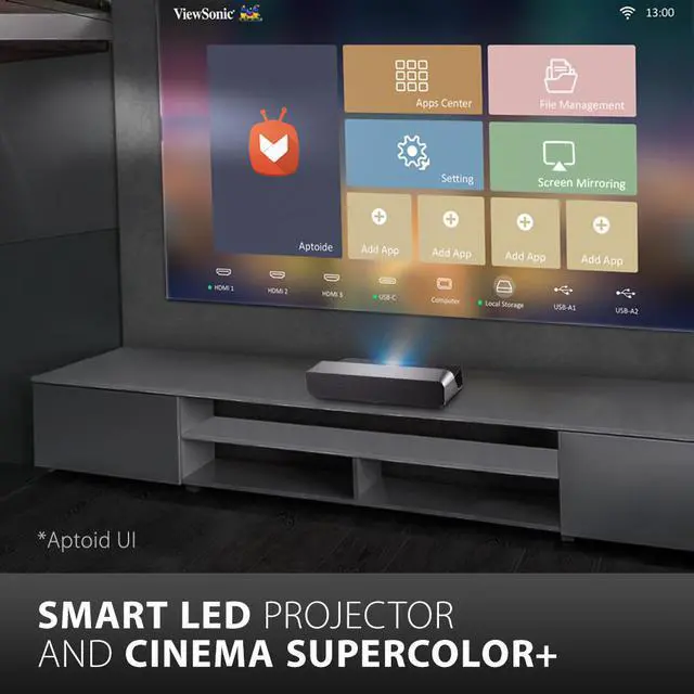 Alt view image 6 of 18 - ViewSonic X1000-4K True 4K UHD Ultra-Short Throw Projector with 1000 ANSI Lumens, Harman Kardon Speakers, HDMI, USB C, 125% Rec 709, Frame Interpolation Technology for Home Theater