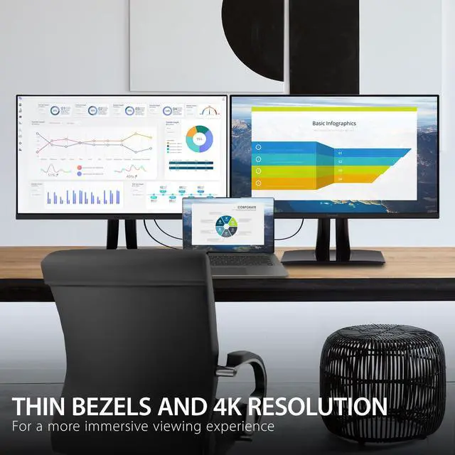Alt view image 5 of 20 - ViewSonic VP3256-4K 32 Inch Premium IPS 4K UHD Ergonomic Monitor with Ultra-Thin Bezels, Color Accuracy, Pantone Validated, HDMI, DisplayPort and USB Type-C for Professional Home and Office