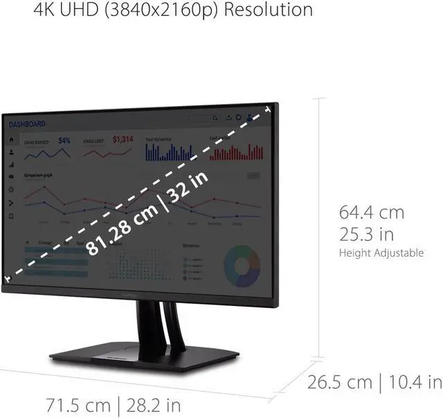 Alt view image 6 of 20 - ViewSonic VP3256-4K 32 Inch Premium IPS 4K UHD Ergonomic Monitor with Ultra-Thin Bezels, Color Accuracy, Pantone Validated, HDMI, DisplayPort and USB Type-C for Professional Home and Office