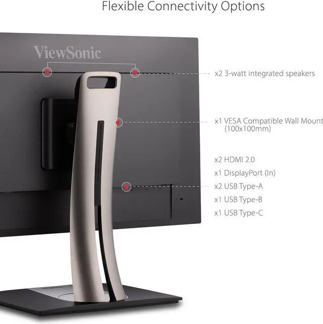 Alt view image 7 of 20 - ViewSonic VP3256-4K 32 Inch Premium IPS 4K UHD Ergonomic Monitor with Ultra-Thin Bezels, Color Accuracy, Pantone Validated, HDMI, DisplayPort and USB Type-C for Professional Home and Office