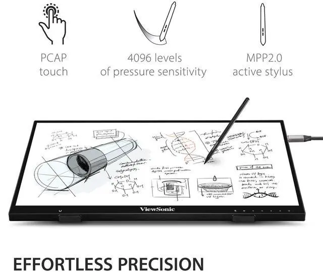 Alt view image 8 of 20 - ViewSonic ID2456 24" Projected Capacitive Touch Monitor with MPP2.0 Active Pen 250 cd/m2 1000:1 Built-in Speakers