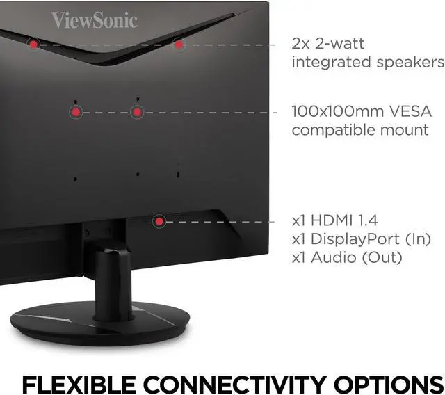 Alt view image 5 of 20 - ViewSonic VX2416 24 Inch 1080p 1ms 100Hz Gaming Monitor with IPS Panel, AMD FreeSync, Eye Care, HDMI and DisplayPort