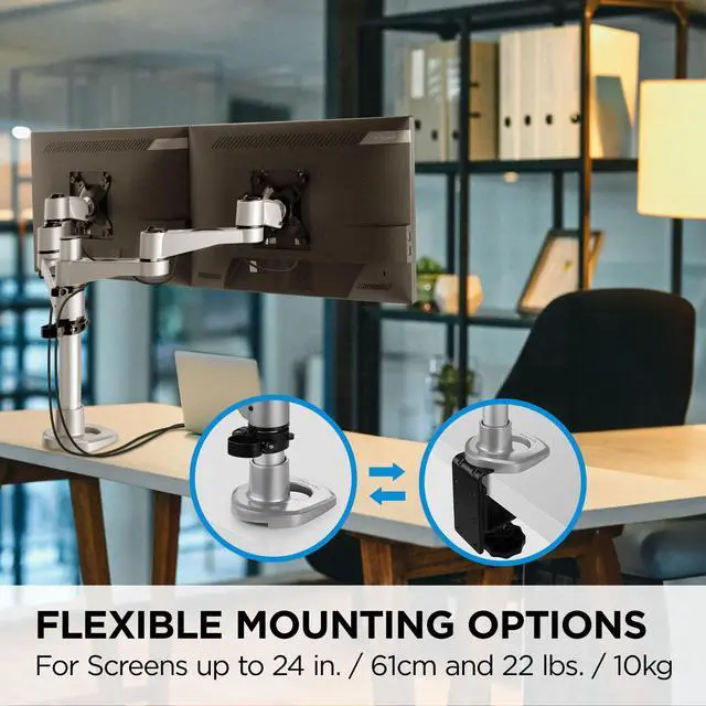 Alt view image 3 of 5 - Dual Monitor Mounting Arm for Two Monitors up to 24 Inches Each VESA 75x75 and 100x100mm Compatible