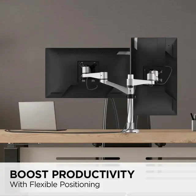 Alt view image 4 of 5 - Dual Monitor Mounting Arm for Two Monitors up to 24 Inches Each VESA 75x75 and 100x100mm Compatible