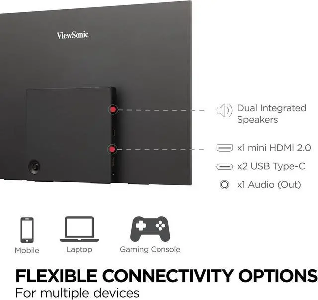 Alt view image 5 of 20 - ViewSonic VX1655-4K-OLED 15.6 Inch 4K UHD Portable OLED Monitor with 2 Way Powered 60W USB C, Mini HDMI, Dual Speakers, and Built in Stand with Smart Cover