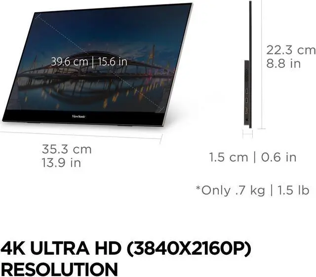 Alt view image 4 of 20 - ViewSonic VX1655-4K-OLED 15.6 Inch 4K UHD Portable OLED Monitor with 2 Way Powered 60W USB C, Mini HDMI, Dual Speakers, and Built in Stand with Smart Cover