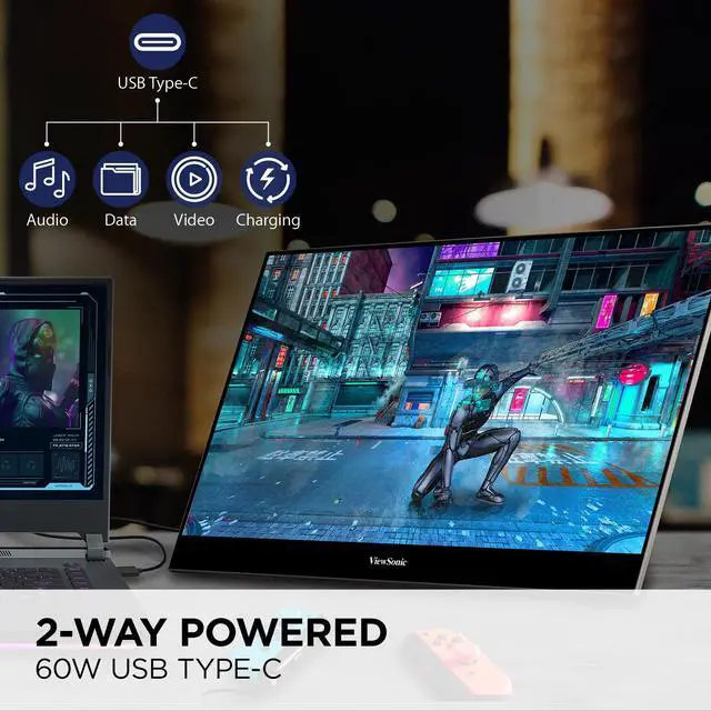 Alt view image 3 of 20 - ViewSonic VX1655-4K-OLED 15.6 Inch 4K UHD Portable OLED Monitor with 2 Way Powered 60W USB C, Mini HDMI, Dual Speakers, and Built in Stand with Smart Cover
