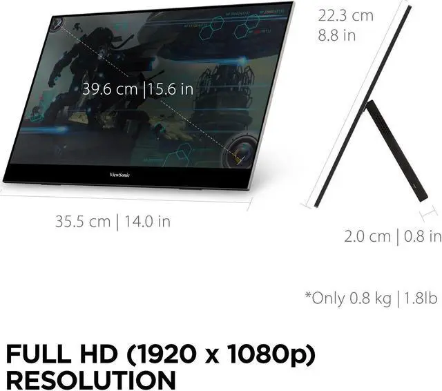 Alt view image 4 of 20 - ViewSonic VX1655 15.6 Inch 1080p FHD Portable LED Monitor with 2 Way Powered 60W USB C, Mini HDMI, IPS, Dual Speakers, and Built in Stand with Tripod mount