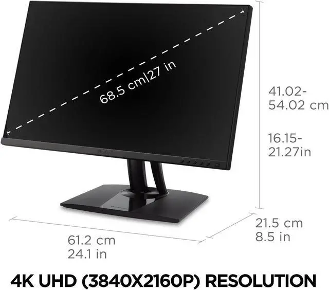 Alt view image 6 of 14 - ViewSonic VP275-4K 27 Inch IPS 4K UHD Monitor Designed for Surface with advanced ergonomics, ColorPro 100% sRGB, 60W USB C, HDMI and DisplayPort inputs or Home and Office