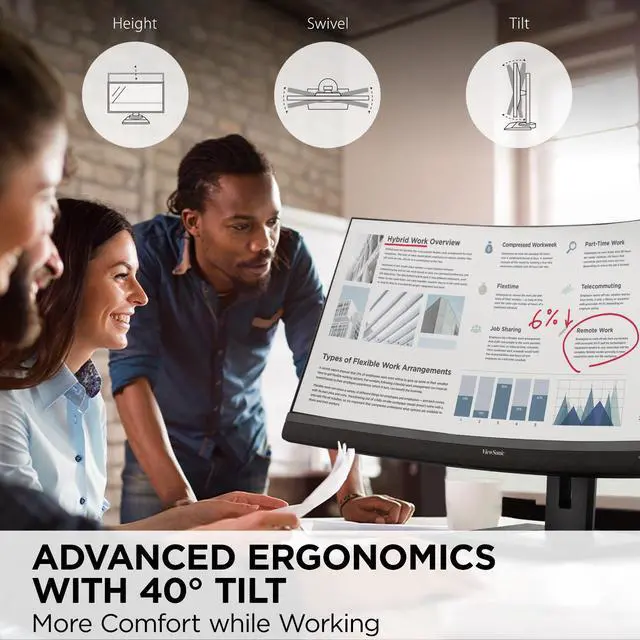 Alt view image 4 of 20 - ViewSonic VG3456C 34 Inch 21:9 UltraWide QHD 1440p Curved Monitor with Ergonomics Design, USB C Docking Built-In, Gigabit Ethernet for Home and Office