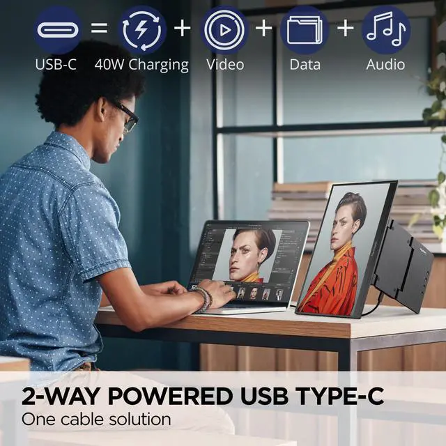 Alt view image 3 of 20 - ViewSonic VP16-OLED 15.6" 1080p Portable OLED Monitor with 2 Way Powered 40W USB C, Pantone Validated, Factory Calibrated, Built in Ergonomic Stand with Protective Cove