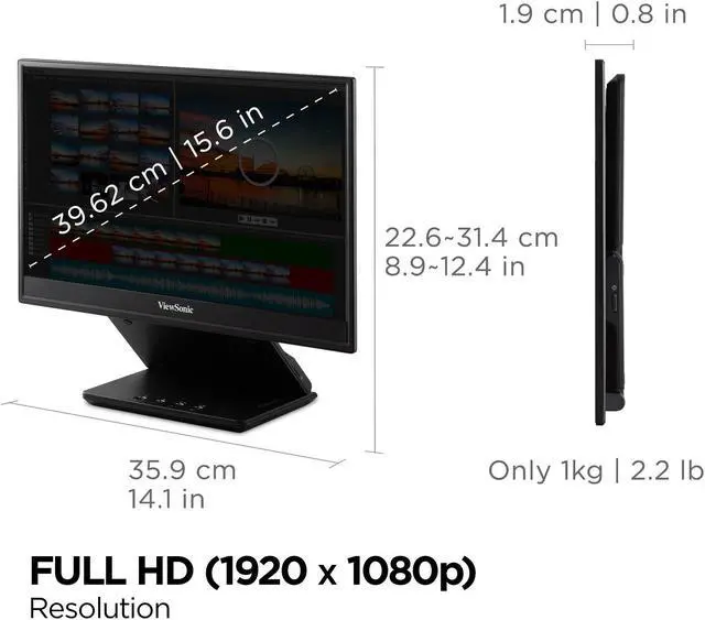 Alt view image 4 of 20 - ViewSonic VP16-OLED 15.6" 1080p Portable OLED Monitor with 2 Way Powered 40W USB C, Pantone Validated, Factory Calibrated, Built in Ergonomic Stand with Protective Cove