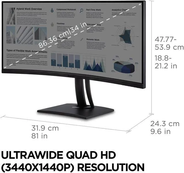 Alt view image 5 of 20 - ViewSonic 34" VA UWQHD Monitor Curved VP3456a