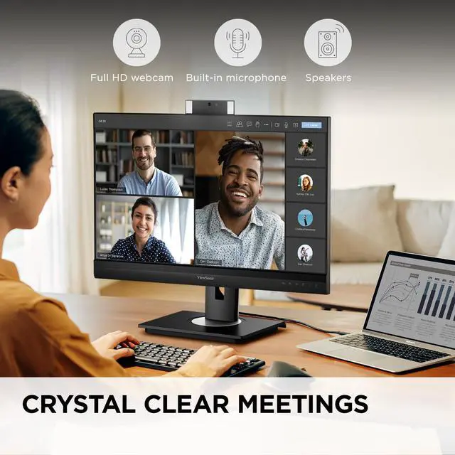 Alt view image 3 of 16 - ViewSonic VG2456V - 24" 1080p Video Conference Monitor with Webcam, 90W USB C, Docking, Built-In Gigabit Ethernet