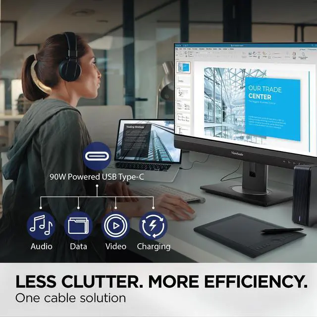 Alt view image 4 of 16 - ViewSonic VG2456V - 24" 1080p Video Conference Monitor with Webcam, 90W USB C, Docking, Built-In Gigabit Ethernet