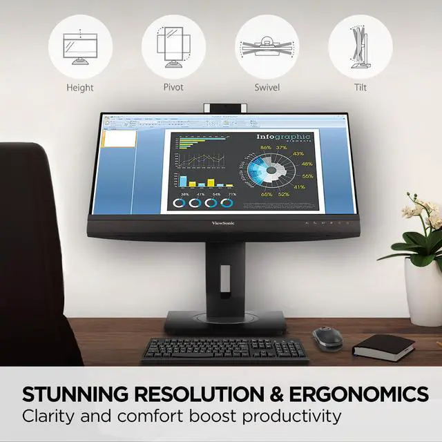 Alt view image 7 of 16 - ViewSonic VG2456V - 24" 1080p Video Conference Monitor with Webcam, 90W USB C, Docking, Built-In Gigabit Ethernet