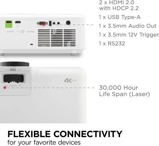 Alt view image 7 of 9 - ViewSonic LX700-4K UHD 3500 Lumens 4K Laser Projector Designed for Xbox