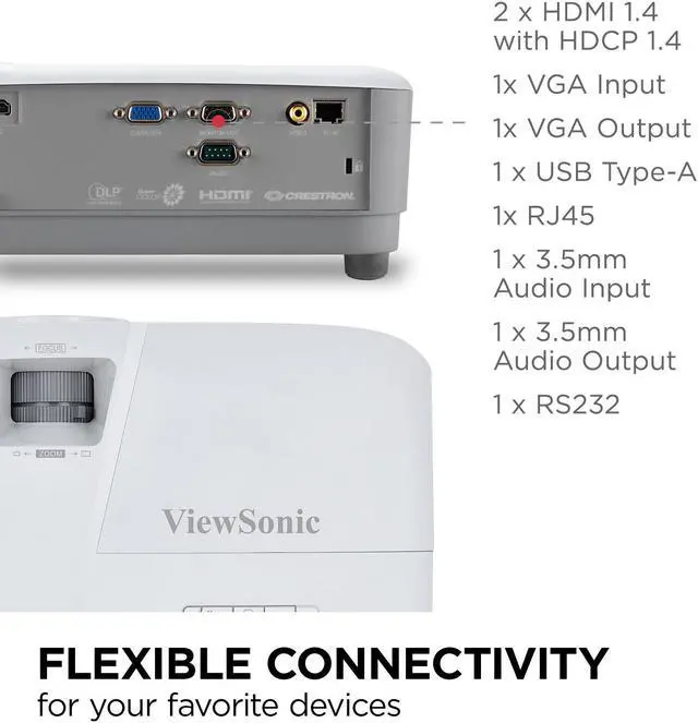 Alt view image 6 of 20 - ViewSonic PA504W 4000 Lumens WXGA High Brightness Projector with Vertical Keystone, HDMI 1.4, USB 2.0 Type A, and VGA Inputs for Home and Office