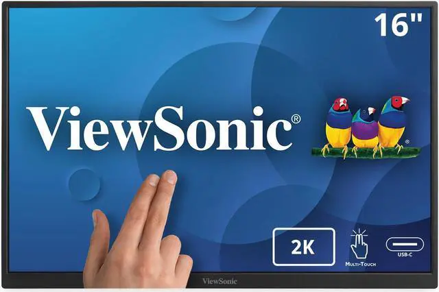 Main image of ViewSonic TD1656-2K 16 Inch WQXGA 1600p IPS Touchscreen Portable Monitor with 2 Way Powered 65W USB C, and Built-in Stand with Smart Cover