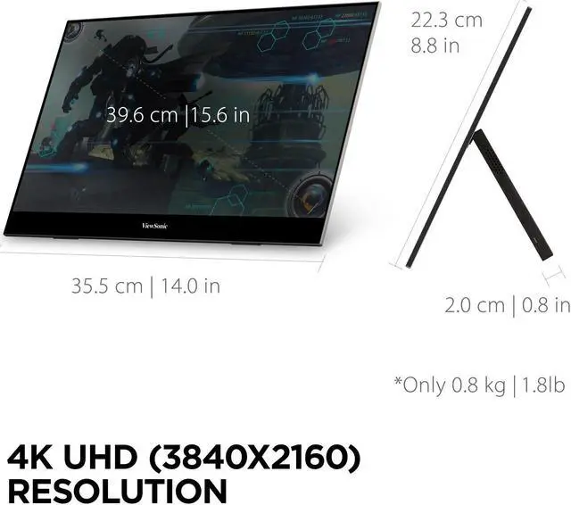 Alt view image 4 of 20 - ViewSonic VX1655-4K 15.6 Inch 4K UHD Portable LED IPS Monitor with 2 Way Powered 60W USB C, Mini HDMI, Dual Speakers, and Built in Stand with Tripod mount