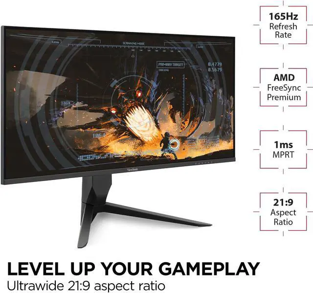 Alt view image 2 of 15 - ViewSonic VX3418-2K 34" 21:9 1440p 1ms 165Hz Gaming Monitor with FreeSync Premium, Eye Care, HDMI, DisplayPort and USB