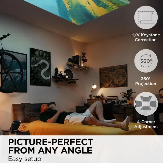 Alt view image 3 of 14 - ViewSonic M1X Portable LED Projector with Smart Stand, Harman Kardon Speakers, Built-In Battery, H/V Keystone, 4 Corner Adjustment, Bluetooth, Wi-Fi, USB-C, Powered USB A