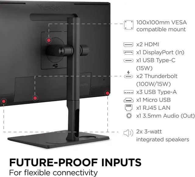 Alt view image 7 of 20 - ViewSonic VP2776T-4K 27 Inch 4K UHD IPS Monitor with Advanced Ergonomics, Thunderbolt 4, 100% sRGB Rec 709, Pantone Validated, USB C, HDMI 2.1, and DP Daisy Chain for Home and Office