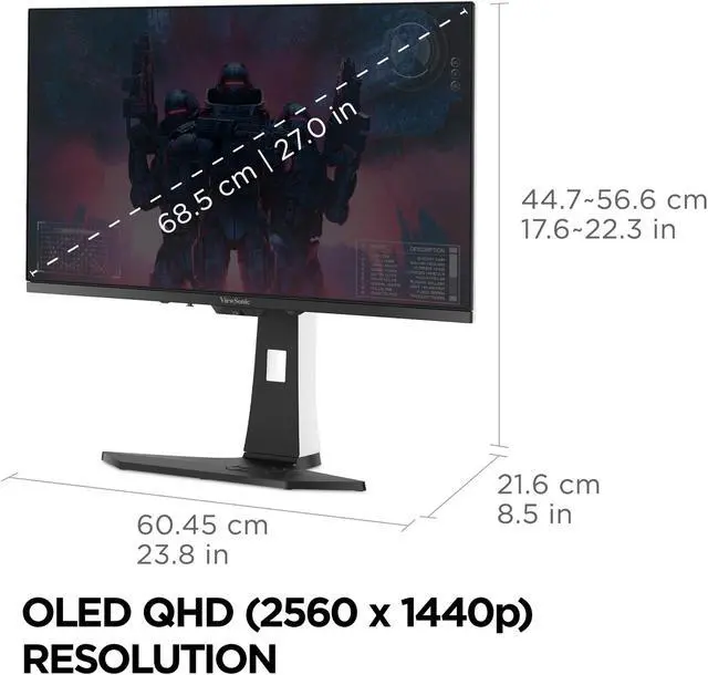 Alt view image 6 of 7 - ViewSonic XG272-2K-OLED 27 Inch 1440p 240Hz White Gaming Ergonomic RGB OLED Monitor with up to 0.01ms, AMD FreeSync Premium, G-Sync Compatibility, and USB-C/HDMI v2.1/DP Inputs