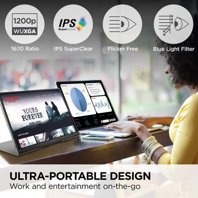 Alt view image 9 of 20 - ViewSonic VG1656N 16" 1200p IPS Wireless Portable Monitor with 2 Way Powered 60W USB C, Built-in 4000 mAh Battery and Stand with Smart Cover