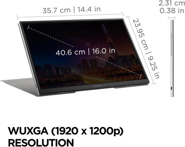 Alt view image 14 of 20 - ViewSonic VG1656N 16" 1200p IPS Wireless Portable Monitor with 2 Way Powered 60W USB C, Built-in 4000 mAh Battery and Stand with Smart Cover