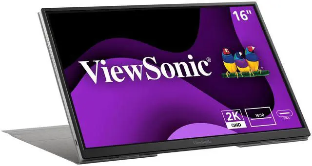 Main image of ViewSonic VG1656-2K 16 Inch WQXGA 1600p IPS Portable Monitor with 2 Way Powered 65W USB C, and Built-in Stand with Smart Cover