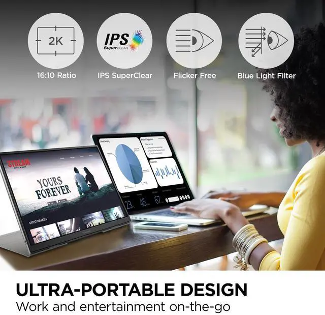 Alt view image 2 of 20 - ViewSonic VG1656-2K 16 Inch WQXGA 1600p IPS Portable Monitor with 2 Way Powered 65W USB C, and Built-in Stand with Smart Cover