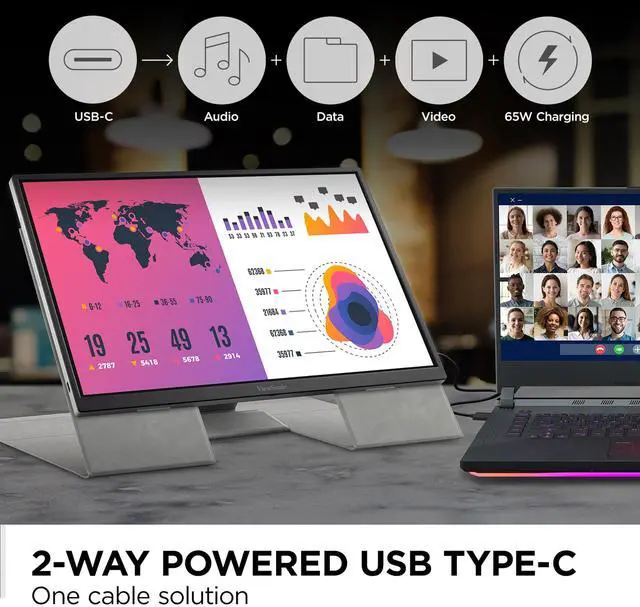 Alt view image 3 of 20 - ViewSonic VG1656-2K 16 Inch WQXGA 1600p IPS Portable Monitor with 2 Way Powered 65W USB C, and Built-in Stand with Smart Cover