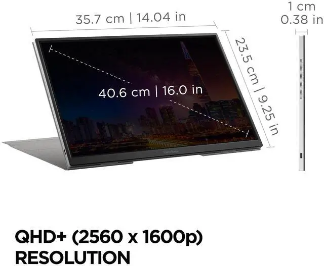 Alt view image 6 of 20 - ViewSonic VG1656-2K 16 Inch WQXGA 1600p IPS Portable Monitor with 2 Way Powered 65W USB C, and Built-in Stand with Smart Cover
