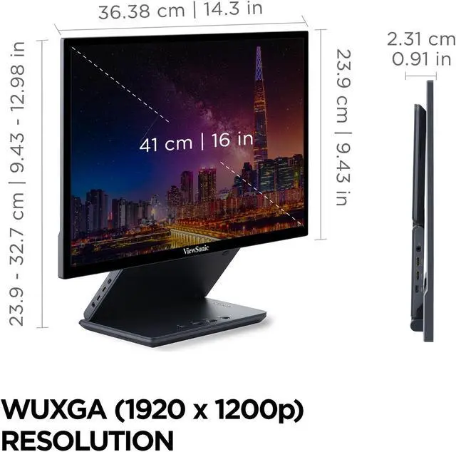 Alt view image 5 of 20 - ViewSonic VP1656 15.6 Inch 1080p IPS Portable Monitor with 2 Way Powered 40W USB C, Pantone Validated, Factory Calibrated, Built in Ergonomic Stand with Protective Cover